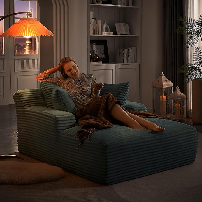 49.2" Oversized Chaise Lounge Daybed Plush Corduroy Upholstered Boneless Memory Foam Cloud Couch Sofabed, Lazy Lounger Chairs with Deep Seat, No Assembly Required Cloud Comfy Couches for Living Room