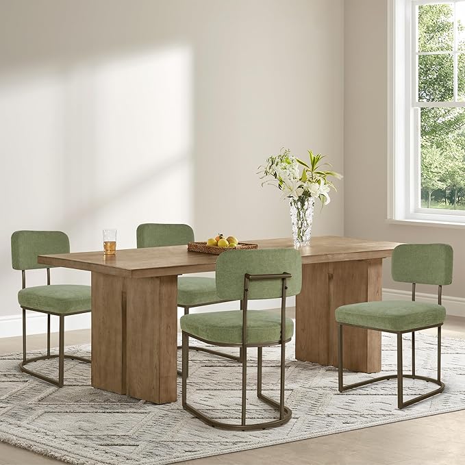 Dining Chairs Set of 2, Upholstered Modern Kitchen Chairs with Ergonomic Backrest, Fabric Cushion Seat & Wire Drawing Metal Legs for Living Room, Restaurant, and Café, Olive