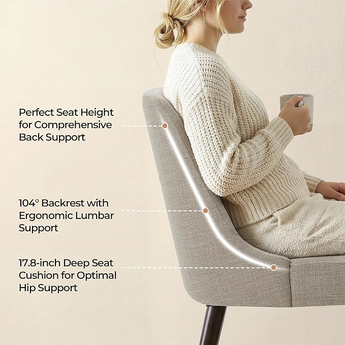 CHITA Mid-Century Modern Dining Chair, Upholstered Fabric Accent Chair for Dining Room, Set of 2, Flax Beige in Fabric