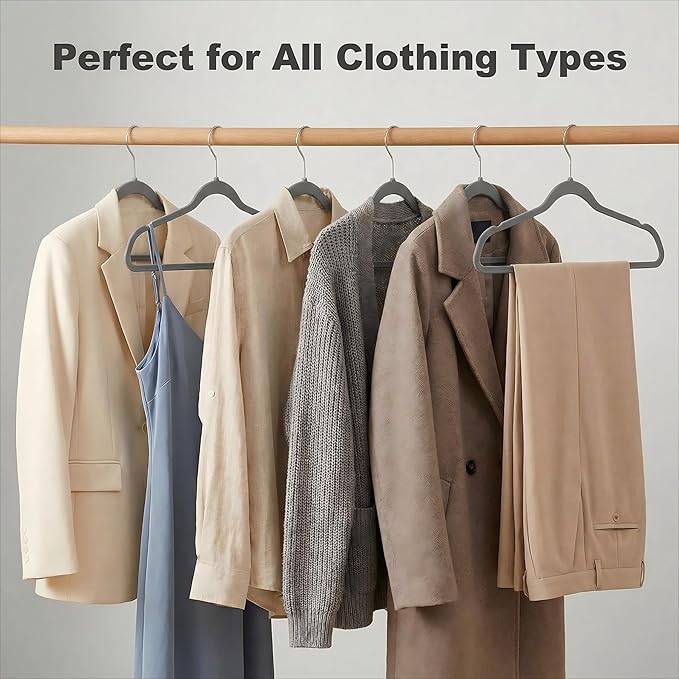 HOUSE DAY Grey Plastic Hangers 50 Pack - Heavy Duty Non-Velvet Hangers with 360° Swivel Hook & Non Slip Notches - Slim Space Saving Clothes Hangers, Durable Closet Organizers for Coats Shirts Dresses