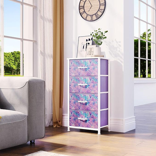 YITAHOME Purple Dresser with 4 Drawers - Storage Tower Unit, Dresser for Living Room, Closets - Sturdy Steel Frame, Wooden Top & Easy Pull Fabric Bins