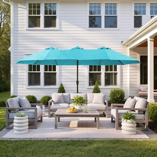 Ayge 15ft Large Outdoor Patio Umbrella with Table & Base - Double-Layer UV Resistant Fabric, Easy Crank Handle for Pool, Garden & Lawn