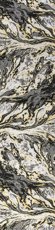 JONATHAN Y Swirl Marbled Black/Yellow Runner Rug 2X8 ft, Abstract for Living Room, Bedroom, Kitchen, Office, Easy-Cleaning, High Traffic, Pet-Friendly, Non-Shedding SOR203D-28