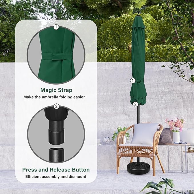 YSSOA 2 Pack 7.5' Patio Umbrella Outdoor Table Market Yard Umbrella with 6 Sturdy Ribs, Green