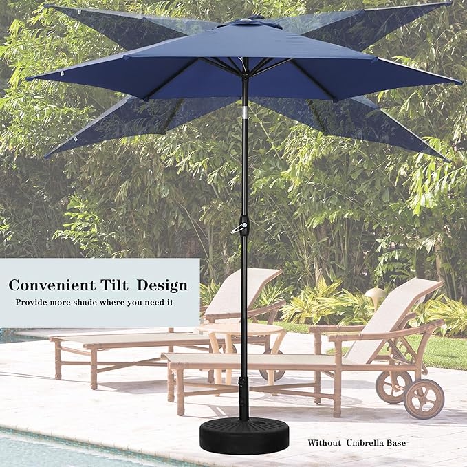 HYD-Parts 9FT Patio Umbrella Outdoor Table Umbrella,Market Umbrella with Push Button Tilt and Crank for Garden, Lawn, Deck, Backyard & Pool, with a Base (Navy Blue)
