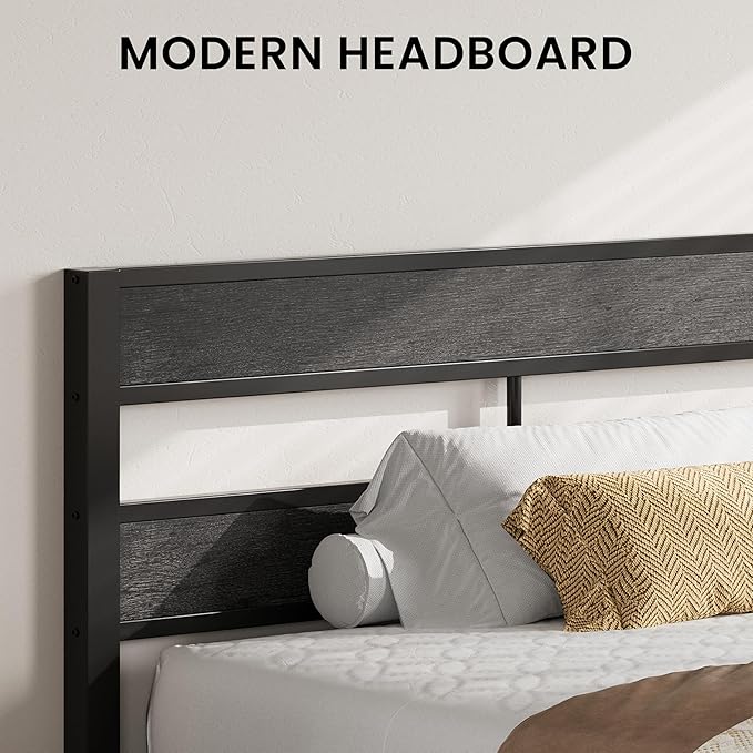 LIKIMIO California King Bed Frame with Headboard, Easy Assembly, Noise-Free, No Box Spring Needed, Heavy Strong Metal Support Frames, Charcoal Grey