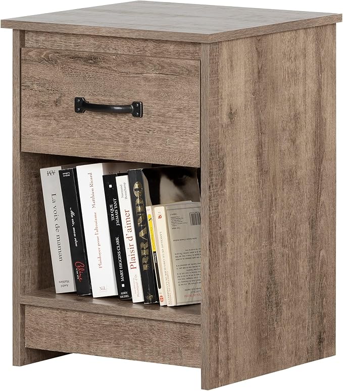 South Shore Tassio 1-Drawer Nightstand-Weathered Oak