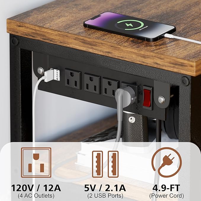 JUSTOGO TV Stand with Mount and Power Outlet, TV Stand with Drawers Storage for Living Room Bedroom, LED Entertainment Center for 45/55/60/65 inch, Height Adjustable Media Console, Rustic Brown