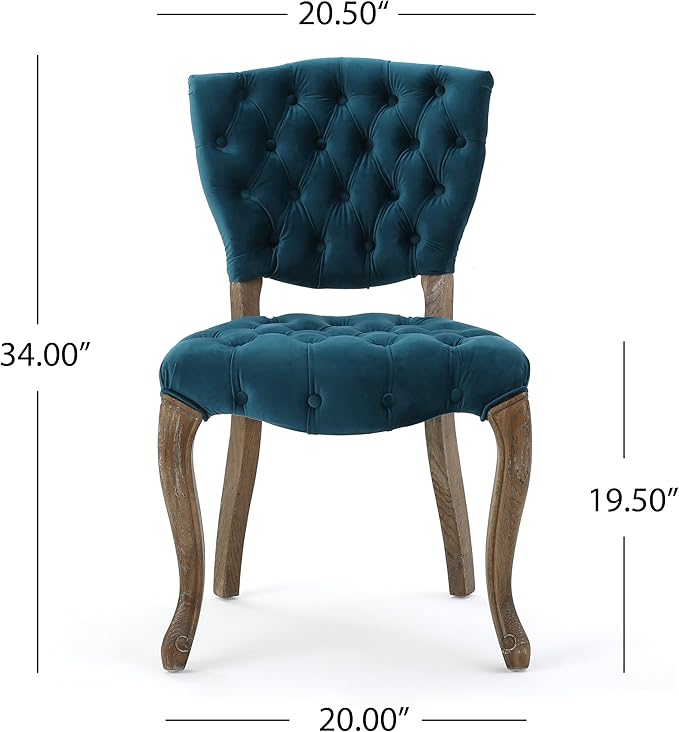 Christopher Knight Home Bates Tufted Velvet Fabric Dining Chairs, 2-Pcs Set, Dark Teal