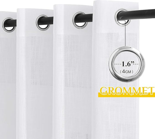 NICETOWN White Linen Curtains 90" Long for Living Room Windows, Grommet Semitransparent Window Treatments with Light Filter for Hall/Villa/Patio Door, W52 x L90, 2 Panels