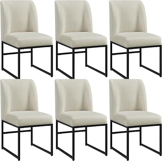 Yaheetech Upholstered Dining Chairs Set of 6 Modern Kitchen Chairs with Mid Back Padded Seat and Metal Legs for Dining Room, Living Room, Restaurant, Armless Design, Beige