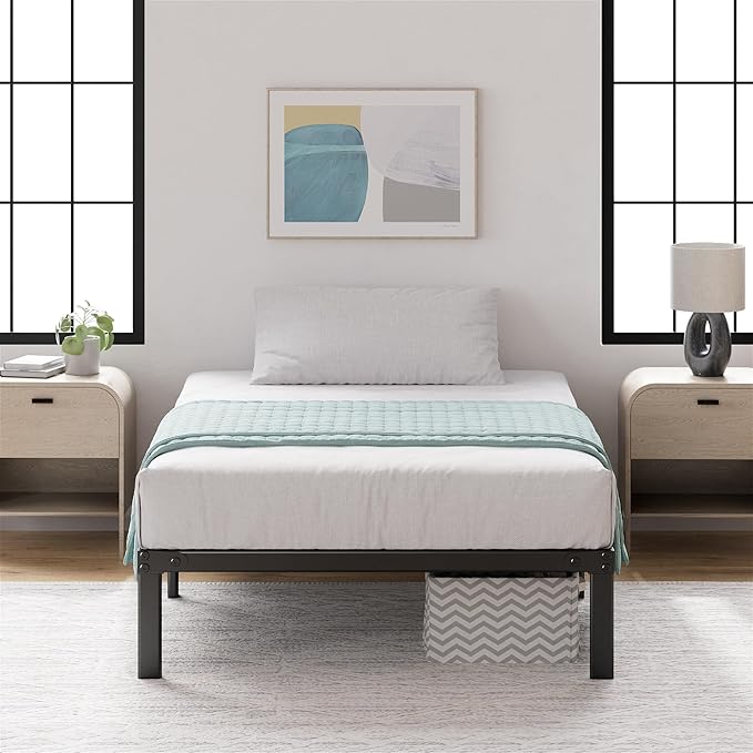 ZINUS Yelena 14 Inch Twin Metal Platform Bed Frame, Steel Slat Support, No Box Spring Needed, Eco Friendly WonderBox(TM) Packaging, Easy Assembly, Black