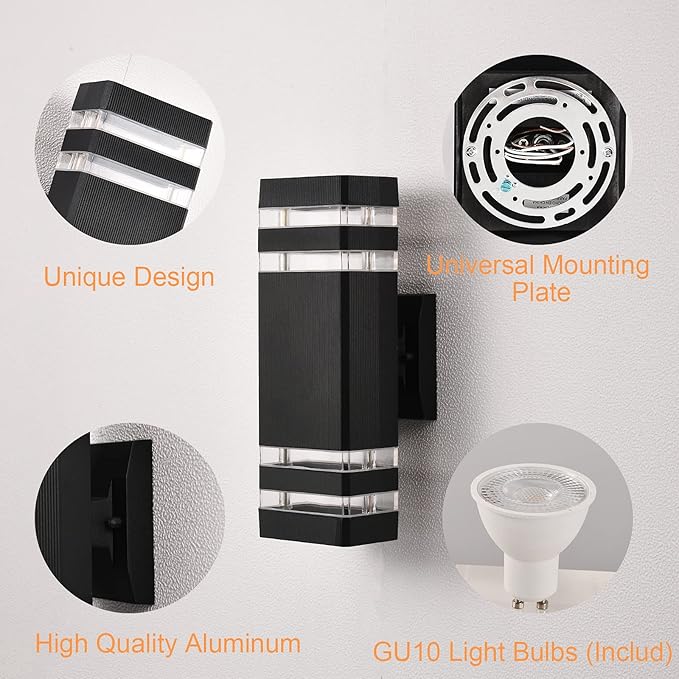 DASTOR Modern Outdoor Wall Light, Black Outdoor Light Fixture Wall Mount, Body in Aluminum Exterior Lights for House, Up and Down Lights Outdoor Sconces Wall Lighting for Porch Patio Garage