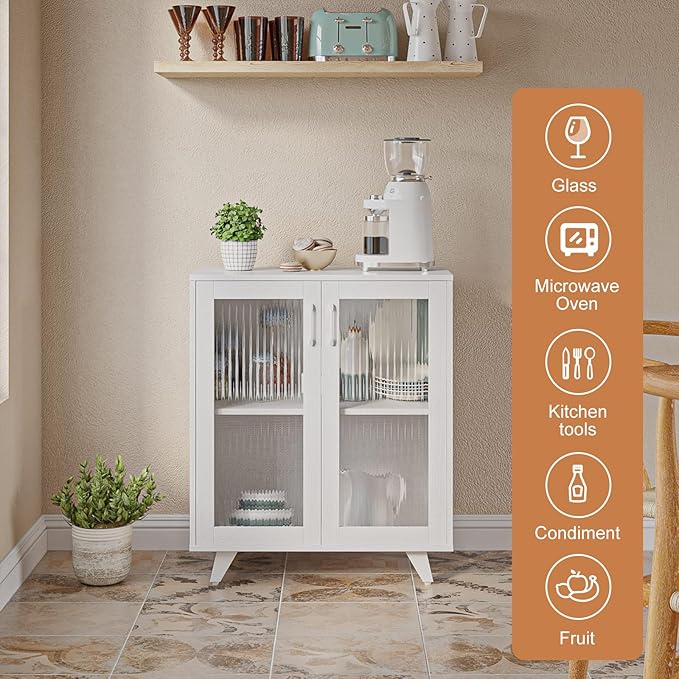Panana Kitchen Buffet Server Table Accent Sideboard Cupboard Server Buffet Console Table with Doors Cabinet (27inch, White)