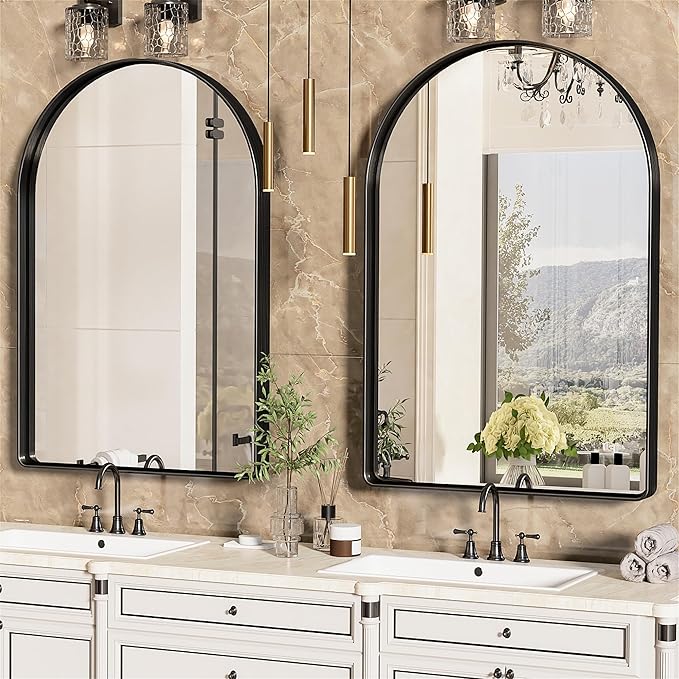 Suidia 2-Pack 22" x 30" Bathroom Mirror, Bathroom Vanity Mirror Metal Framed, Wall-Mounted Mirrors for Bedroom, Living Room, Entryway, Hallway, Black, Arch Style