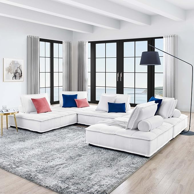 Modway Saunter, 5-Piece Sectional Sofa, White