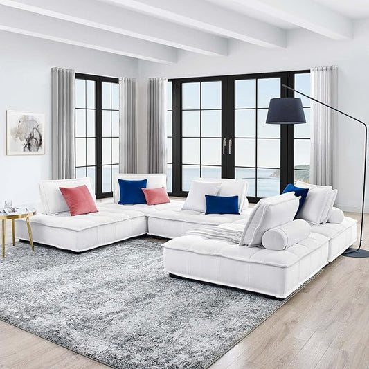 Modway Saunter, 5-Piece Sectional Sofa, White