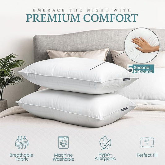 King Size Pillows Set of 2 Down Alternative – Soft & Fluffy King Pillow with Cotton Cover, Hotel Quality Pillows for Bed, Perfect Bed Pillows for Side and Back Sleepers, Size 20"x36"