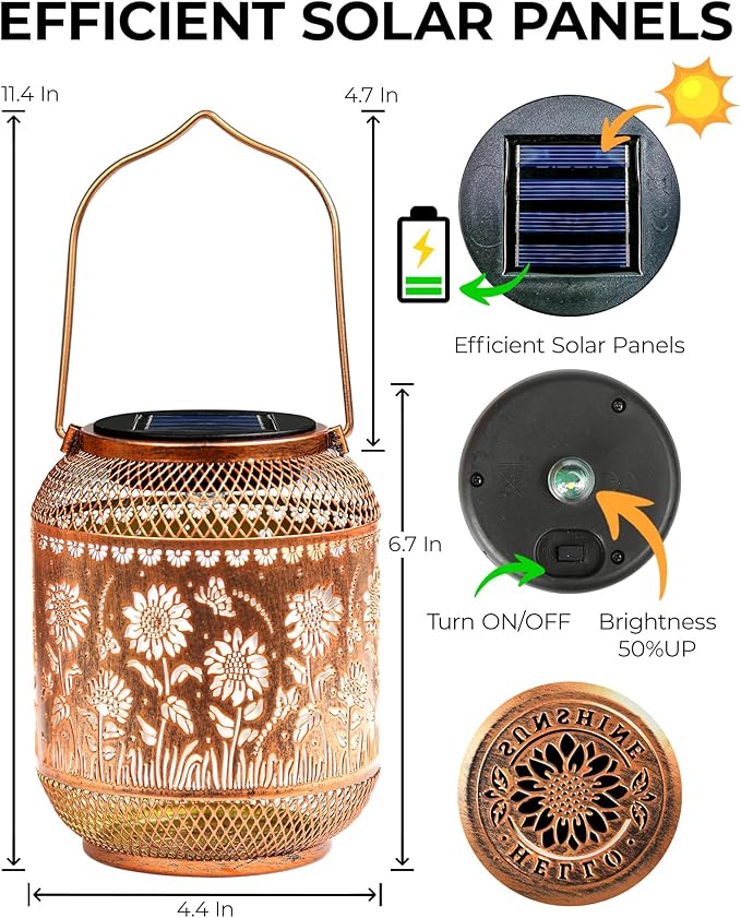 Sunflowers Solar Lanterns Outdoor Waterproof Decorative Garden Solar Lights for Outside,Hanging Metal Ornaments Decor for Outside Lawn,Patio,Balcony,Yard Sunflowers Gifts for Women