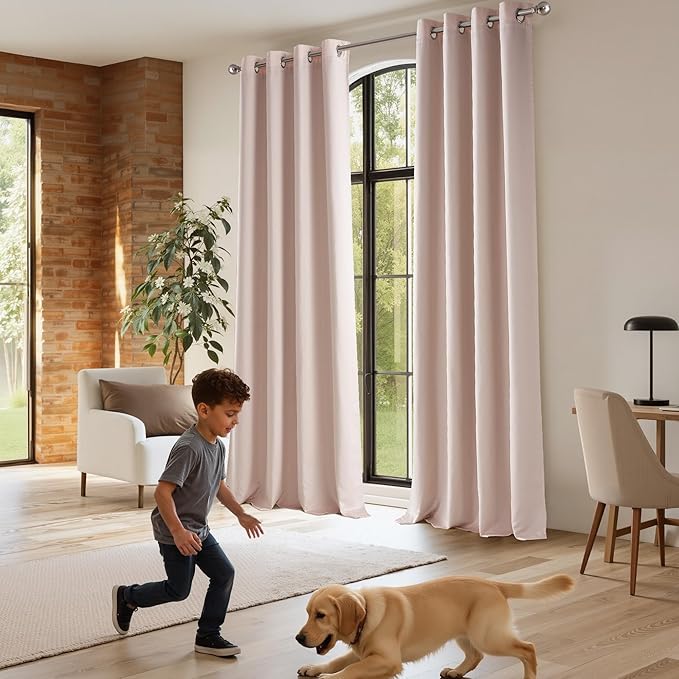 NICETOWN Thermal Insulated 100% Blackout Drape, Pink, 1 PC, 100" x 84", Noise Reducing Performance Grommet Slider Satin Curtain Panel with Black Lining for Large Window