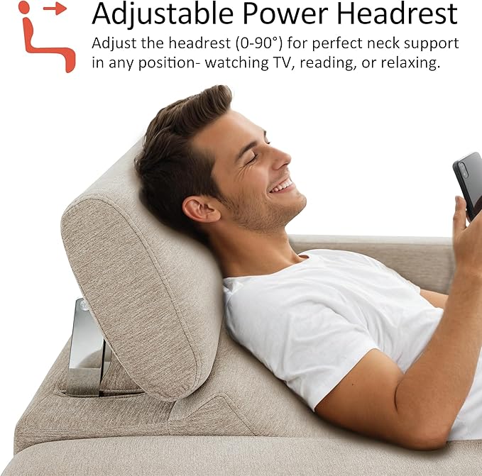 MCombo 88.6'' Reclining Sofa, Wall Hugger Power Recliner Sofa with Adjustable Headrest, USB A & C Charge Ports, Wood Legs, for Living Room (Fabric, HL198M3) (Beige, 3-Seater)