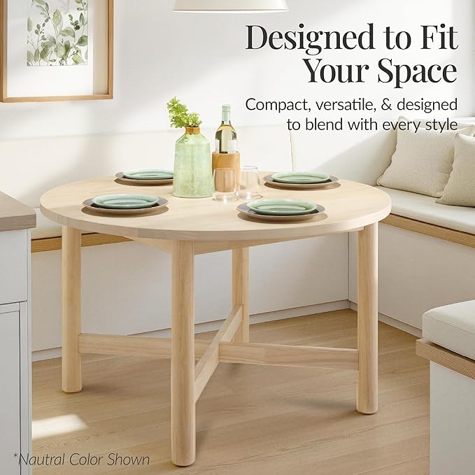 Best Choice Products Solid Wood Dining Table for 4-6, Kitchen Table, 47" Round Table, Modern Farmhouse, Space Saving for Dining Room, Kitchen, Or Living Room, Easy Assembly - Walnut