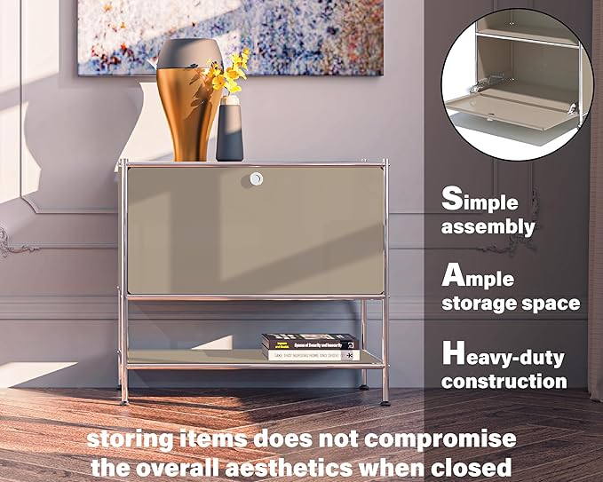 Metal Sidetable with Flap Door, 27.5" Height - DIY Modern Furnishing for Home, Office, Foyer, Bedroom - Night Stand, Book Shelf, Bookshelf, Cube Storage Organizer, Bedside Table (Taupe)