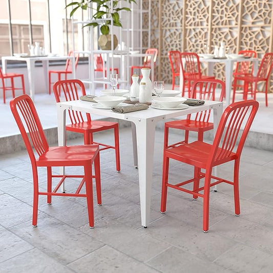 Flash Furniture Gael Indoor/Outdoor Modern Metal Dining Chairs, Commercial-Grade Galvanized Steel Restaurant Chairs, Set of 2, Red