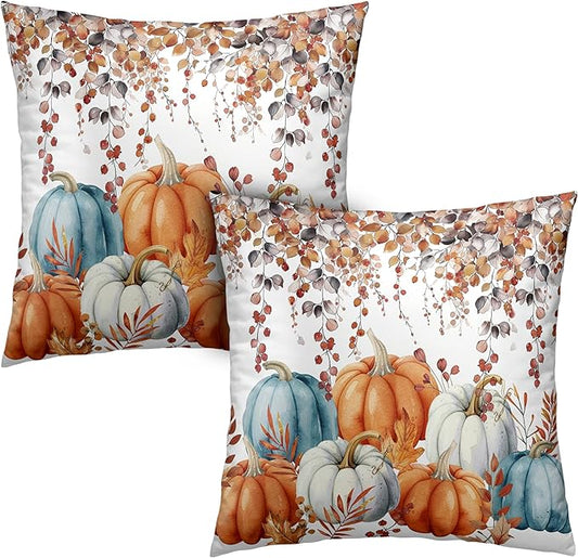 Fall Pillow Covers Colorful Pumpkin Throw Pillow Covers Autumn Thanksgiving Harvest Pillow Case 18x18 Set of 2 Double Sided Printing Cushion Case for Bedroom Couch Sofa