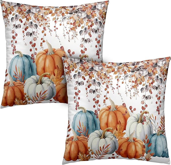Fall Pillow Covers Colorful Pumpkin Throw Pillow Covers Autumn Thanksgiving Harvest Pillow Case 16x16 Set of 2 Double Sided Printing Cushion Case for Bedroom Couch Sofa
