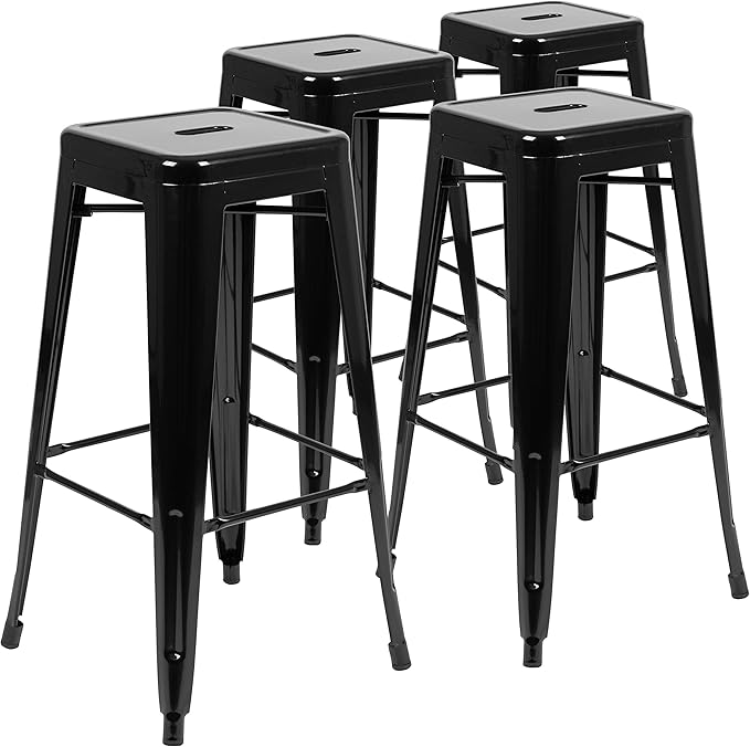Flash Furniture Lily 30" High Metal Indoor Bar Stool in Black - Stackable Set of 4