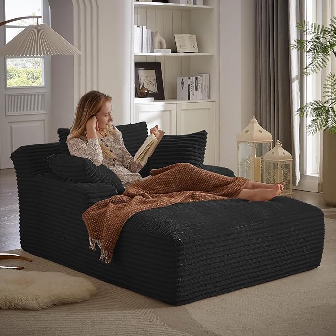 49.2" Oversized Chaise Lounge Daybed Plush Corduroy Upholstered Boneless Memory Foam Cloud Couch Sofabed, Lazy Lounger Chairs with Deep Seat, No Assembly Required Cloud Comfy Couches for Living Room