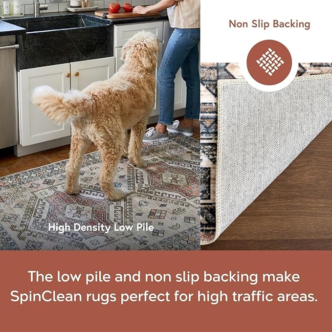 nuLOOM 2' x 3' Machine Washable Stain-Resistant Area Rug with Non Slip Backing, Low Profile for Living Room, Bedroom, and Dining Room, Bowie Rust