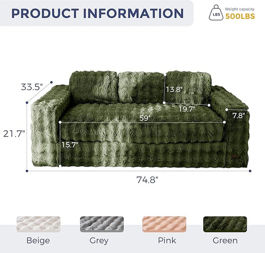 MAXYOYO 3 Seater Sofa for Living Room, Tufted Boneless Couch Bubbled Sofa Couch, Comfy Bean Bag Chair for Bedroom Apartment, No Assembly Needed