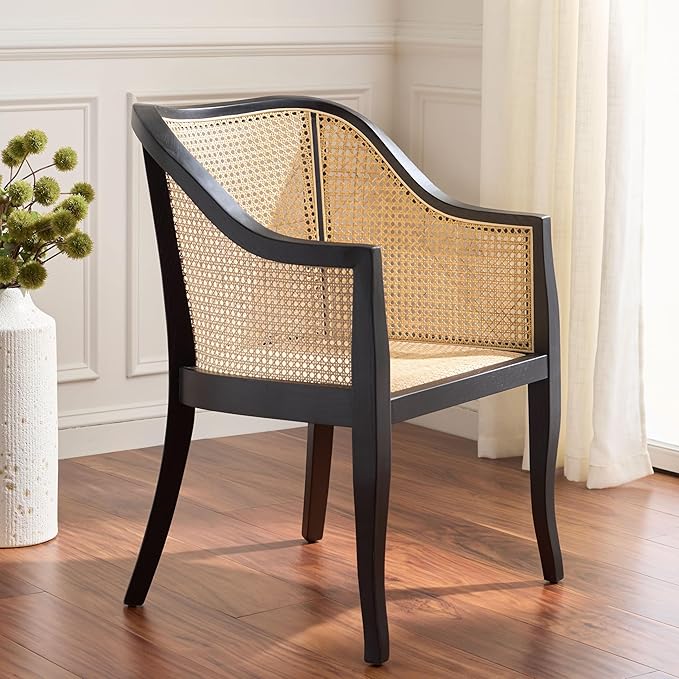 SAFAVIEH Home Collection - Maika Black & Natural Brown Solid Wood & Cane Rattan Dining Chair, Fully Assembled (DCH9500D)