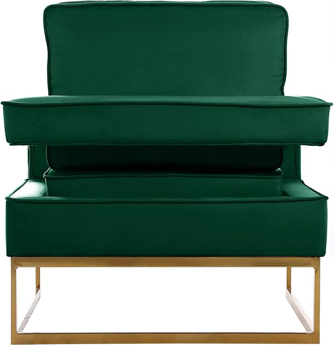 Meridian Furniture Noah Collection Modern | Contemporary Velvet Upholstered Accent Chair with Durable Stainless Steel Base, Green, Gold Base