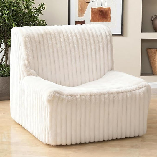 Trenda 32'' Comfy Bedroom Chair for Adult, Boneless Space-Saving Accent Chairs with with Spacious Seating, Soft Faux Fur Cover, Ideal Floor Couch for Living Room,College, Dorm to Reading (White)