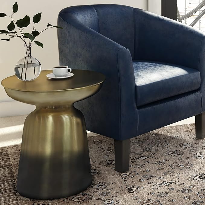 SIMPLIHOME Toby Metal Table - 17" Wide x 18" High Solid Iron Drum Accent Table in Gold and Black Ombre, Industrial Side or End Table for Living Room or Entryway with Sculptural Design, Assembled