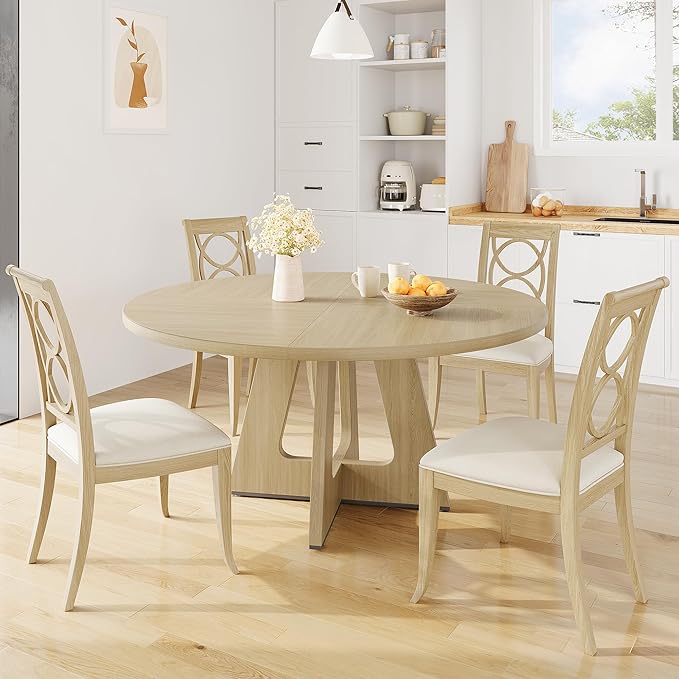 GAOMON Round Dining Table, 47 Inch Round Dinner Table for 4, Farmhouse Kitchen Table with Wooden Pedestal Base for Home Dining Room or Living Room - Rustic Brown
