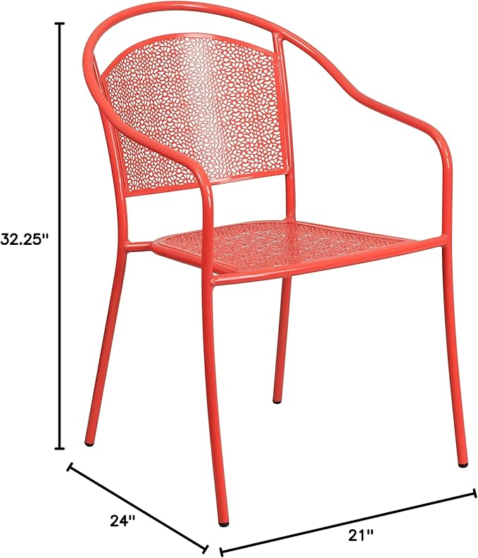 Flash Furniture Oia Commercial Grade 5 Pack Coral Indoor-Outdoor Steel Patio Arm Chair with Round Back