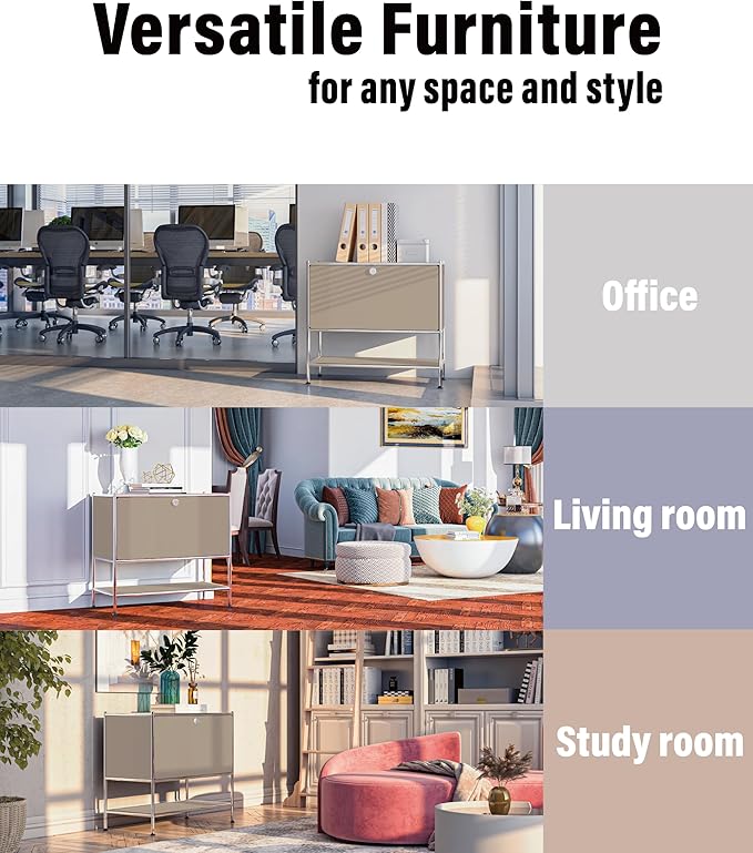 Metal Sidetable with Flap Door, 27.5" Height - DIY Modern Furnishing for Home, Office, Foyer, Bedroom - Night Stand, Book Shelf, Bookshelf, Cube Storage Organizer, Bedside Table (Taupe)