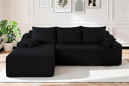 HABUTWAY 94'' Cloud Sectional Couch, Boneless Sofa with Deep Seat, Modular Comfy L-Shape Couch with Chaise for Living Room Bedroom, No Assembly Required(Black,Left Facing Chaise)