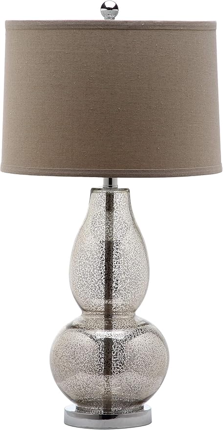 SAFAVIEH Lighting Collection Mercurio Antique Silver/ Wheat Brown Shade 29-inch Bedroom Living Room Home Office Desk Nightstand Table Lamp (LED Bulbs Included)
