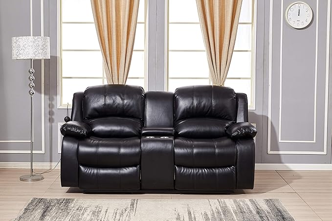 Betsy Furniture Power Reclining Bonded Leather Living Room Set (Black, Loveseat)