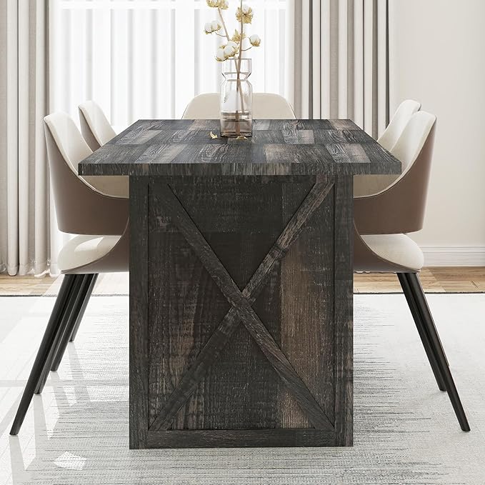 Rovibek 70.87" Wooden Dining Table for 6-8 People - Farmhouse Rectangular Kitchen Table, Rustic Grey Dining Room Furniture for Restaurant & Living Room