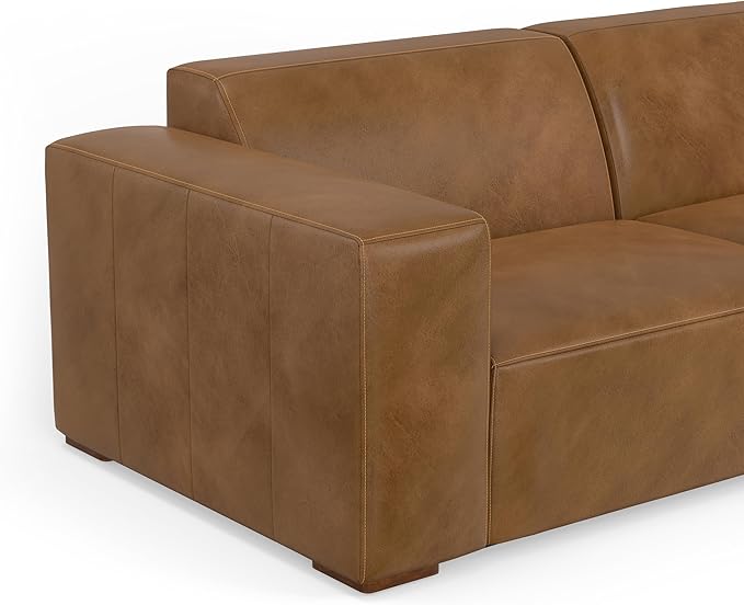 SIMPLIHOME Rex 2-Seater Modular Sofa in Full-Grain Genuine Leather, Caramel Brown, 88-inches Wide, Handcrafted Leather Loveseat Sofa for Living Room