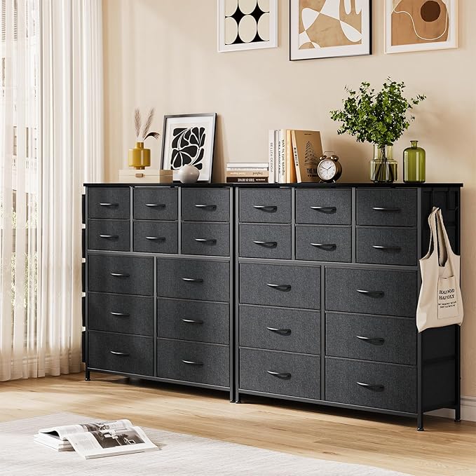 GarveeHome 12 Drawer Dresser for Bedroom, Fabric Dressers & Chests of Drawers with Side Pockets, Chest of Drawers for Closet, Living Room, Closet, Hallway