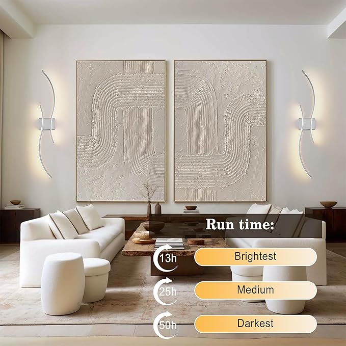 Battery Operated Wall Sconces Set of Two with Remote Control, Battery Wall Light, Stepless Colors 3000K-6000K & Dimming, Chrome Rechargeable Wall Sconces for Living Room, Hallway, Bedroom, 39.3 Inch