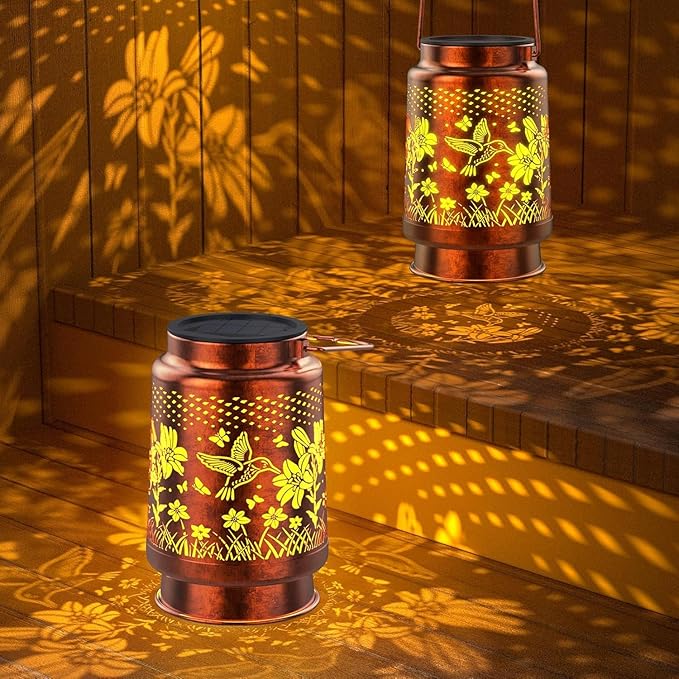 Solar Lanterns Outdoor Waterproof Hummingbird Gifts, Birthday Gifts for Women Mom Grandma, Garden Decor Lanterns Decorative Outdoor for Yard, Patio, Porch, 2 Pack