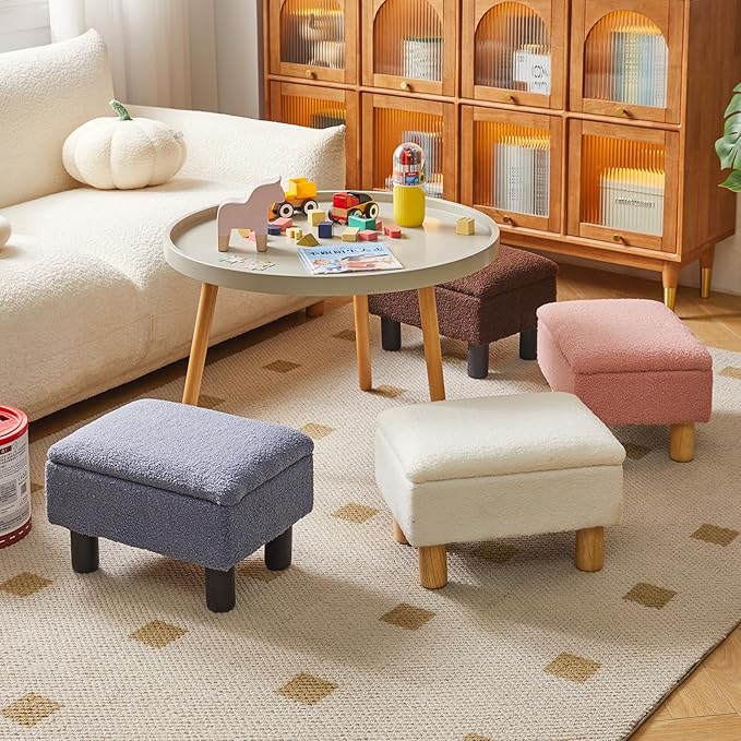 Foot Rest for Couch, Foot Stool Ottoman with Wood Legs, Teddy Velvet Ottoman with Storage 16x12x9.5inch Flip Top Small Stool for Living Room Dorm Teddy Gray YD-JD136G